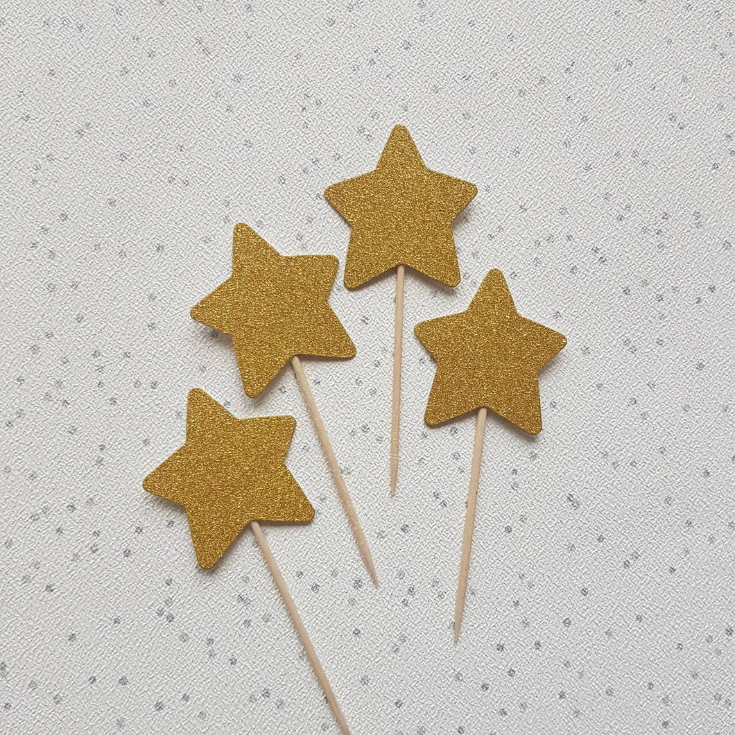 Star Cake Toppers, Glitter Gold Stars Cupcake Toppers