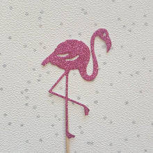 Load image into Gallery viewer, Flamingo Cupcake Toppers, Tropical Cake Topper, Glitter Cake Toppers,
