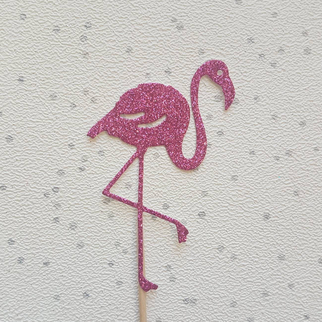 Flamingo Cupcake Toppers, Tropical Cake Topper, Glitter Cake Toppers,