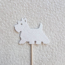 Load image into Gallery viewer, Scottie Cake Toppers, Westie Cake Toppers, Dog Cupcake Toppers, Cake Toppers, Glitter Cupcake Topper, Scottie Dog Topper, Westie Dog Topper
