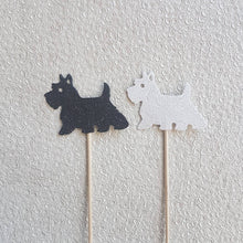Load image into Gallery viewer, Scottie Cake Toppers, Westie Cake Toppers, Dog Cupcake Toppers, Cake Toppers, Glitter Cupcake Topper, Scottie Dog Topper, Westie Dog Topper
