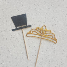 Load image into Gallery viewer, Top Hat and Tiara Glitter Cupcake Toppers
