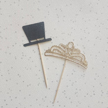 Load image into Gallery viewer, Top Hat and Tiara Glitter Cupcake Toppers
