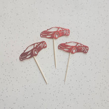 Load image into Gallery viewer, Red Glitter Sports Car Cake Topper, Car Cupcake Toppers
