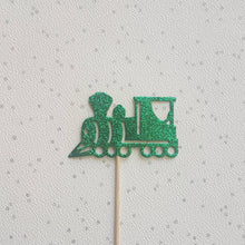 Load image into Gallery viewer, Train Cake Toppers, Glitter Train cupcake toppers
