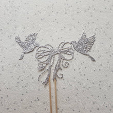 Load image into Gallery viewer, Wedding Dove Cake Topper, Doves and Bow Glitter Cake Topper
