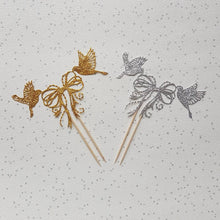 Load image into Gallery viewer, Wedding Dove Cake Topper, Doves and Bow Glitter Cake Topper
