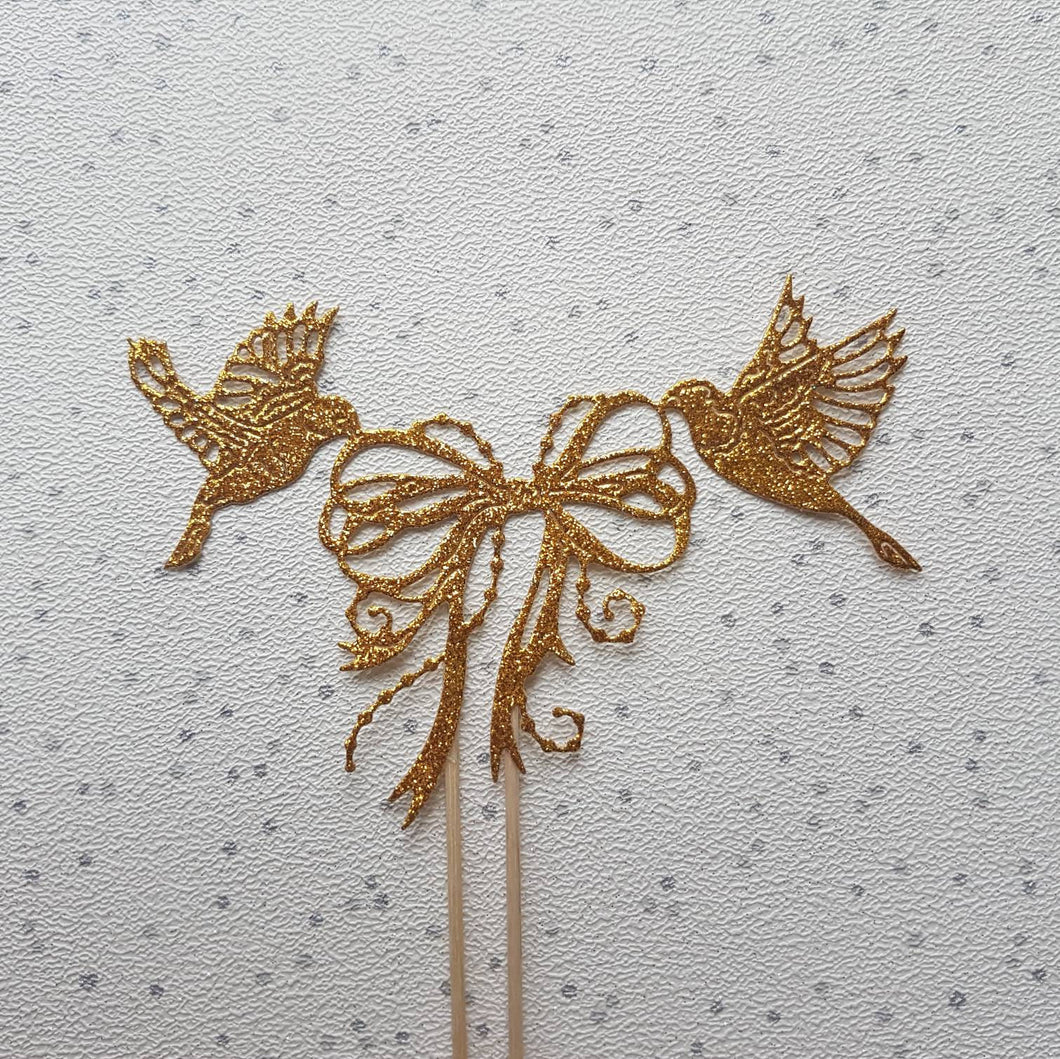 Wedding Dove Cake Topper, Doves and Bow Glitter Cake Topper
