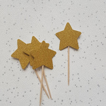 Load image into Gallery viewer, Star Cake Toppers, Glitter Gold Stars Cupcake Toppers

