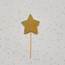 Load image into Gallery viewer, Star Cake Toppers, Glitter Gold Stars Cupcake Toppers
