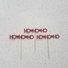 Load image into Gallery viewer, Silver HoHoHo Cupcake Toppers, Glitter Christmas Cake Toppers
