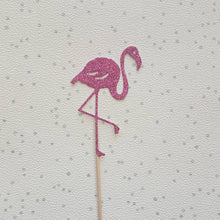 Load image into Gallery viewer, Flamingo Cupcake Toppers, Tropical Cake Topper, Glitter Cake Toppers,
