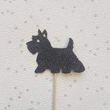 Load image into Gallery viewer, Scottie Cake Toppers, Westie Cake Toppers, Dog Cupcake Toppers, Cake Toppers, Glitter Cupcake Topper, Scottie Dog Topper, Westie Dog Topper
