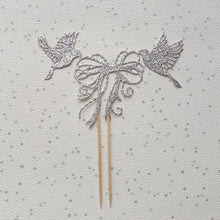 Load image into Gallery viewer, Wedding Dove Cake Topper, Doves and Bow Glitter Cake Topper
