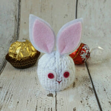 Load image into Gallery viewer, White Rabbit Knitting Pattern, PDF,  Easter Bunny Knitting Pattern, Easter Chick Knitting Pattern, Ferrero Rocher Chocolate Cover
