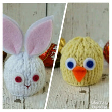 Load image into Gallery viewer, White Rabbit Knitting Pattern, PDF,  Easter Bunny Knitting Pattern, Easter Chick Knitting Pattern, Ferrero Rocher Chocolate Cover
