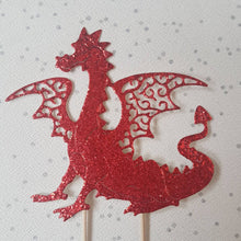 Load image into Gallery viewer, Dragon Cake Topper, Glitter Cake Topper,  Welsh Dragon Topper
