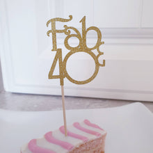 Load image into Gallery viewer, Fab &amp; 40 cupcake toppers, glitter 40 cake toppers
