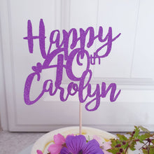 Load image into Gallery viewer, PERSONALISED Script Glitter Birthday Cake Topper, add Name and Age
