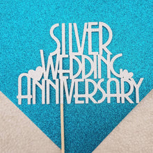 Load image into Gallery viewer, Silver Wedding Anniversary Cake Topper, 25th Anniversary Glitter Cake Centrepiece
