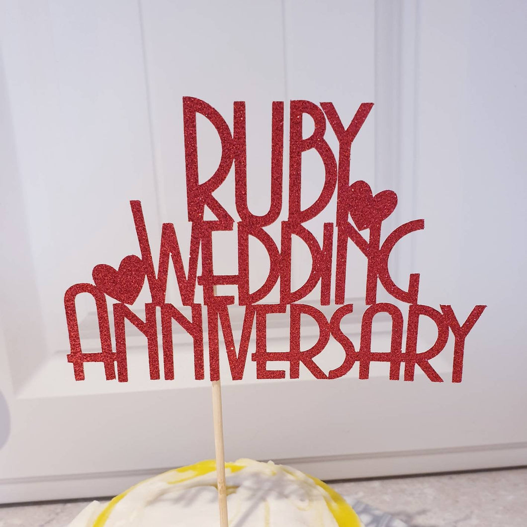 Ruby Wedding Anniversary Cake Topper, 40th Anniversary Glitter Cake Centrepiece