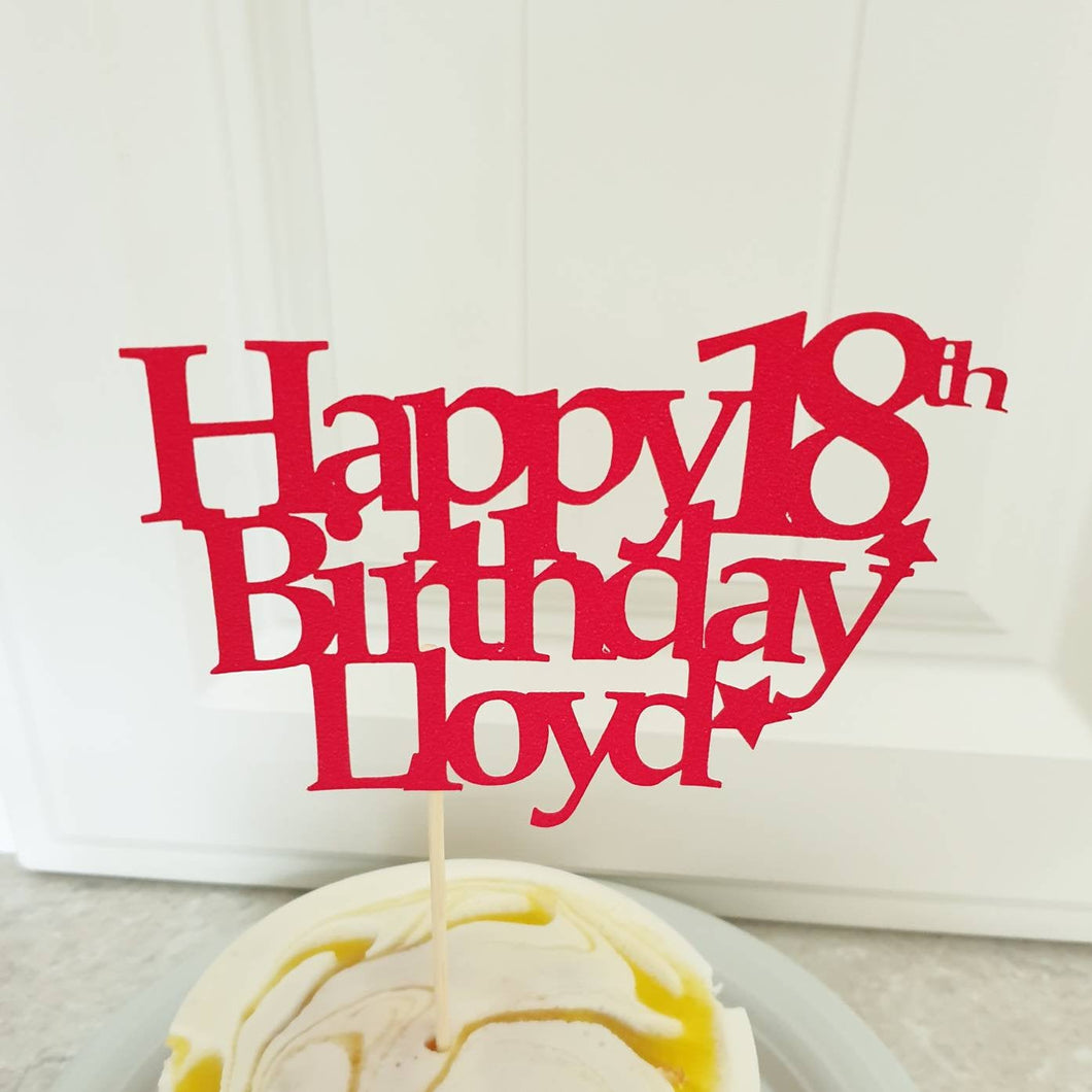 PERSONALISED Glitter Happy Birthday Cake Topper, add Name and Age