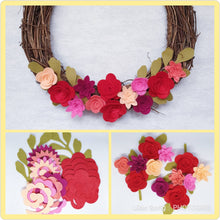 Load image into Gallery viewer, Red &amp; Peach Felt Flower Kit, Felt 3D Roll Up flowers, Die cut felt flowers
