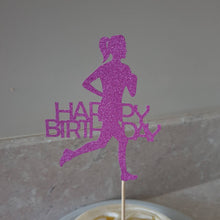 Load image into Gallery viewer, Lady Runner Happy Birthday Cake Topper, Glitter Jogger Topper
