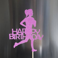 Load image into Gallery viewer, Lady Runner Happy Birthday Cake Topper, Glitter Jogger Topper
