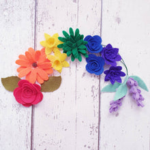 Load image into Gallery viewer, Rainbow Felt Flower Kit, Felt 3D flowers, Roll up felt flowers, Die cut felt flowers
