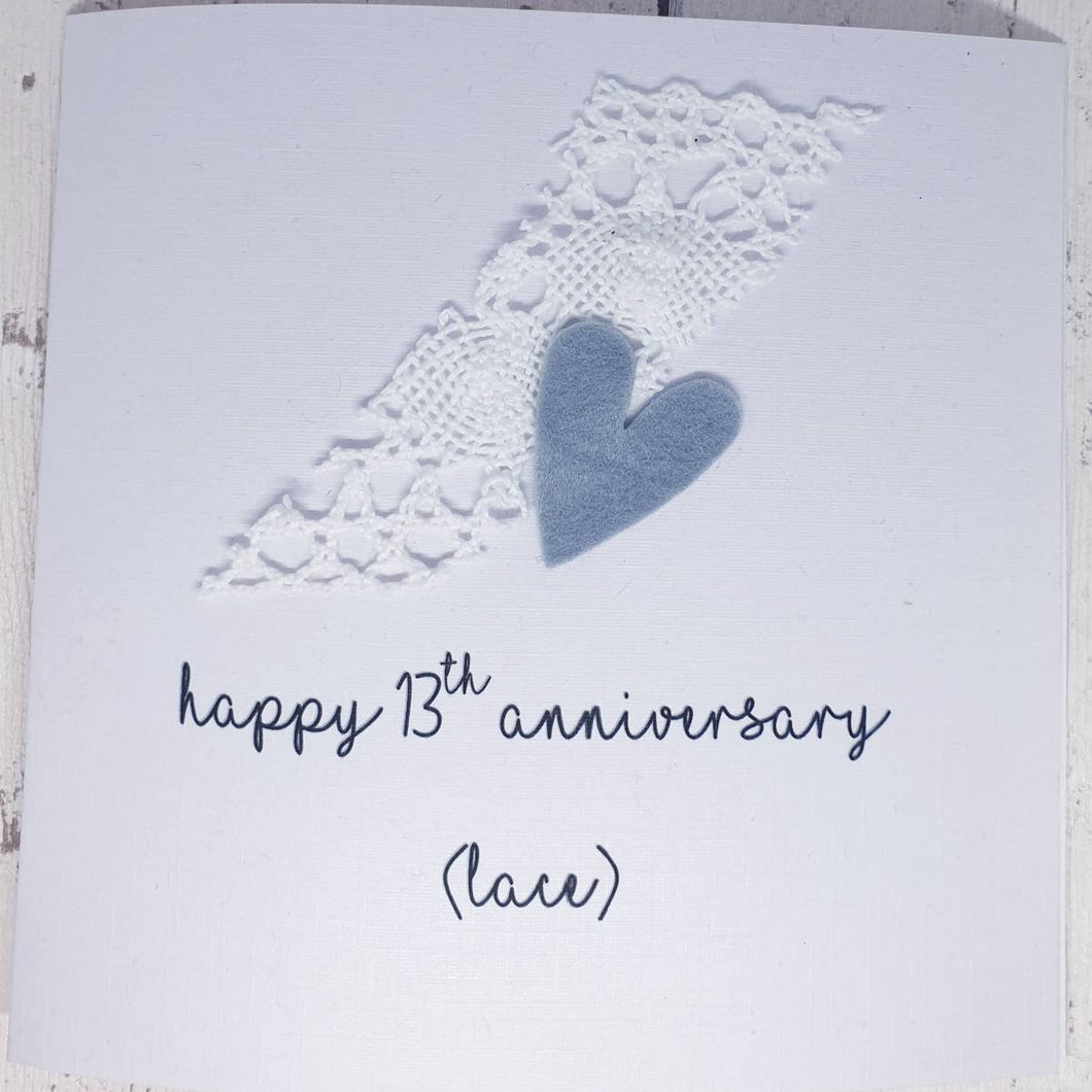 13th Wedding Anniversary Card, Lace Anniversary Card