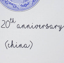 Load image into Gallery viewer, 20th Wedding Anniversary Card, China Anniversary Card
