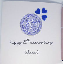 Load image into Gallery viewer, 20th Wedding Anniversary Card, China Anniversary Card
