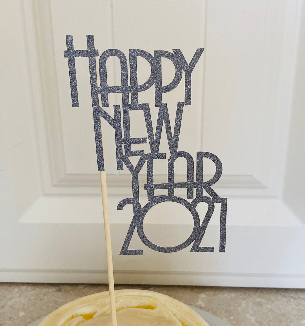Happy New Year 2024 Cake Topper, New Year Glitter Cake Centrepiece