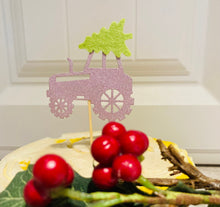Load image into Gallery viewer, Tractor &amp; Tree Cupcake Toppers, Glitter and Felt Christmas Cake Toppers
