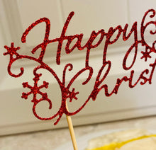 Load image into Gallery viewer, Happy Christmas Cake Topper, Glitter Christmas Cake Topper
