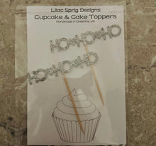 Load image into Gallery viewer, Silver HoHoHo Cupcake Toppers, Glitter Christmas Cake Toppers
