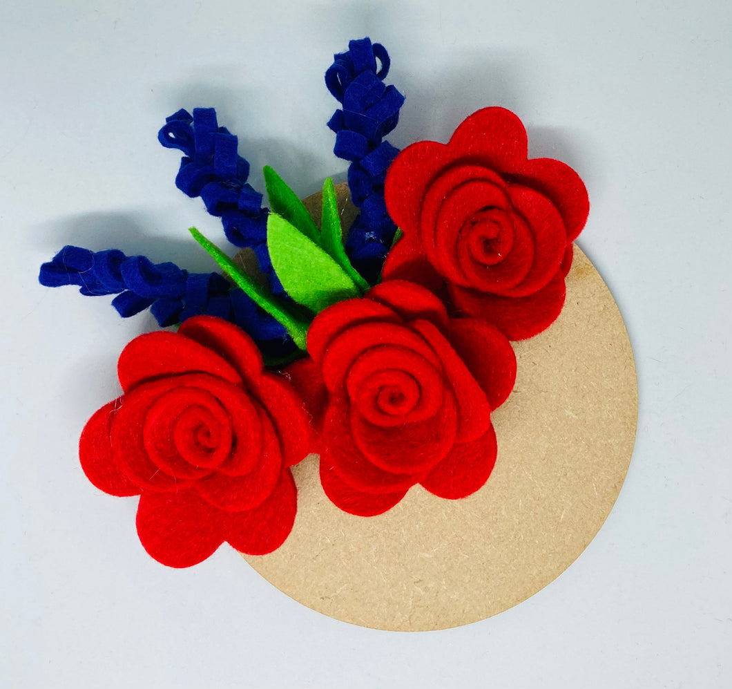 Felt Rose & Hyacinth Flower Plaque Kit, Make Your Own Valentine's Plaque Kit